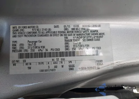 2015 Ford Focus Se из США, поврежденный, VIN 1FADP3F27FL219297